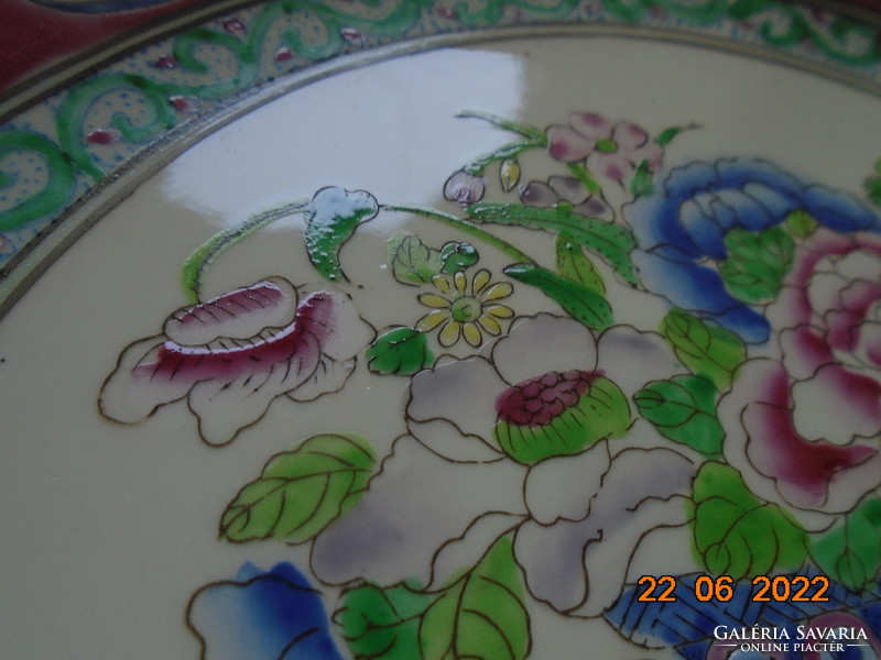 Antik Kínai dísztál kidomborodó színes zománc virág és váza mintákkal