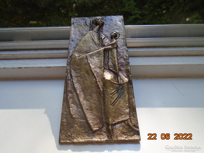 Modern bronze commemorative plaque of Mary the Infant on the occasion of Pope John Paul II's visit to Austria in 1988