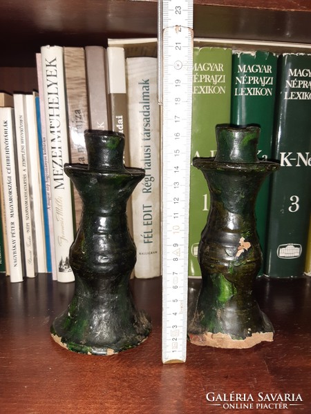 Glazed tile candlesticks in pairs