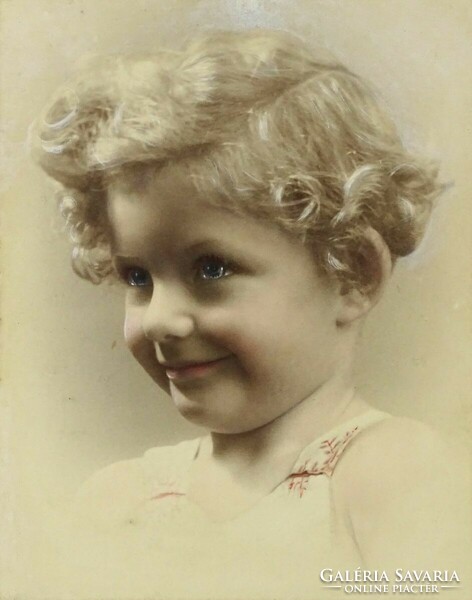 1J559 Régi színezett mosolygó kislány gyerekportré fotográfia