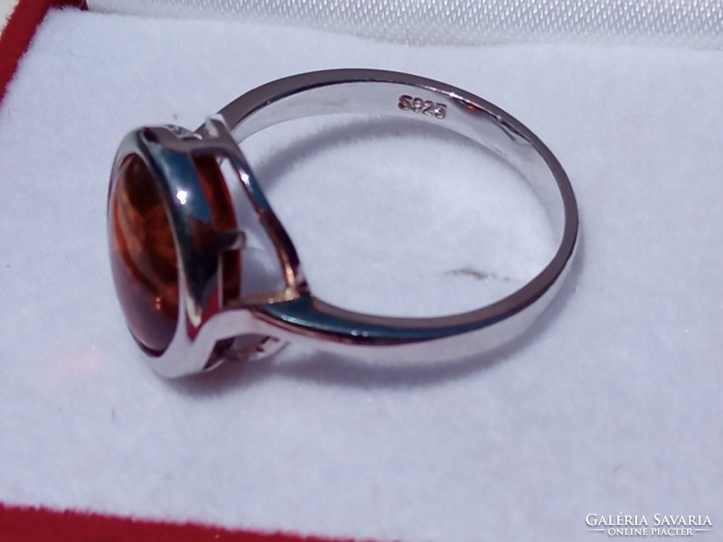 Amber 925 silver ring 57