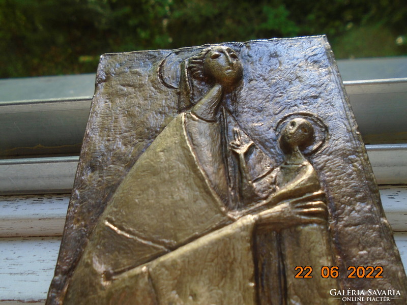 Modern bronz emlék plakett Mária a kisdeddel II János Pál Pápa 1988-Ausztriai látogatása alkalmából