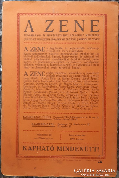 A ZENE - TUDOMÁNYOS ÉS MŰVÉSZETI FOLYÓIRAT ÜNNEPI SZÁM  1925
