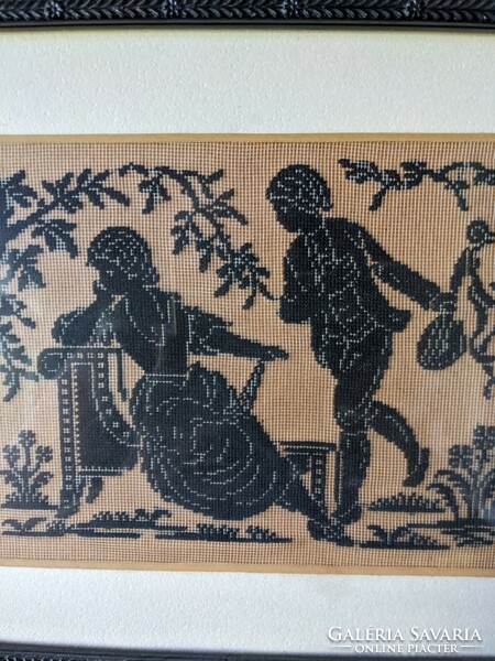 Antique romantic scene with needle tapestry
