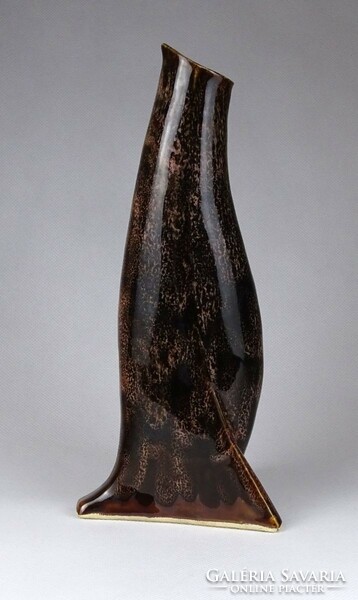 1J560 Barna mázas madár alakú kerámia váza pingvin forma 25 cm