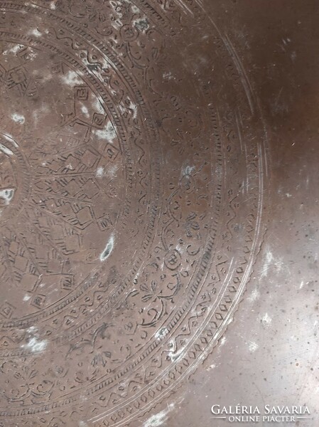 Antique Arabic Dish Berber Cafe Couscous Eater Thick Copper Large Engraved Decorated Bowl Gavel 666 5558