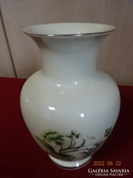 Raven house porcelain vase, yellow - green floral. He has! Jókai.