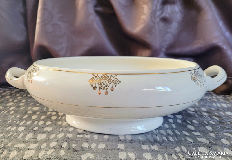 Art Nouveau oval golden faience bowl