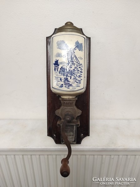 Antique wall-mounted porcelain coffee grinder mill motif 819 5572