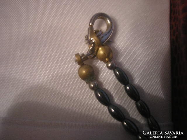 Healing antique genuine hematite bead with crystal pendant carabiner clasp 41 cm