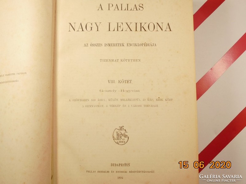 A Pallas Nagy Lexikona - VIII. kötet (Gesztely - Hegyvám) 1894-es kiadás