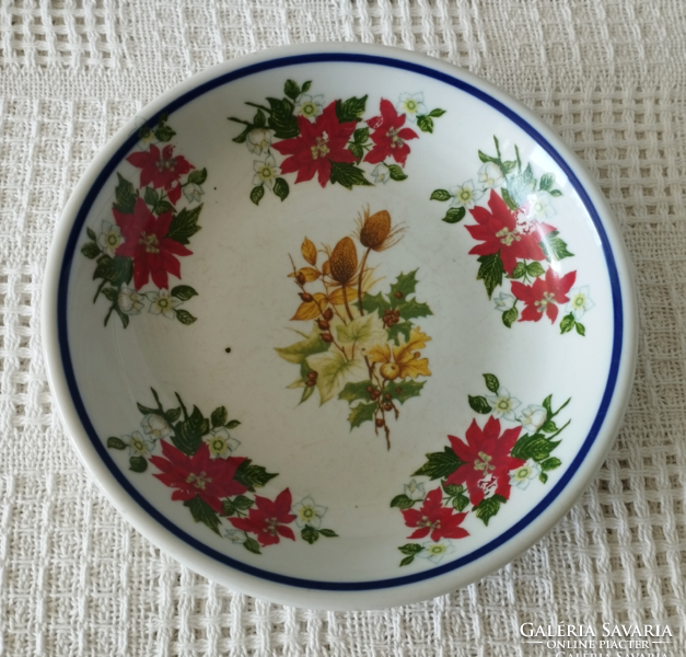 Nagyon ritka egyedi festésű jelzett Zsolnay porcelán mély tányér mikulás virág mintával
