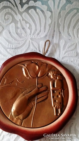 Created by Erika Ligeti! Old copper relief wall picture, which was made on the occasion of Mother's Day