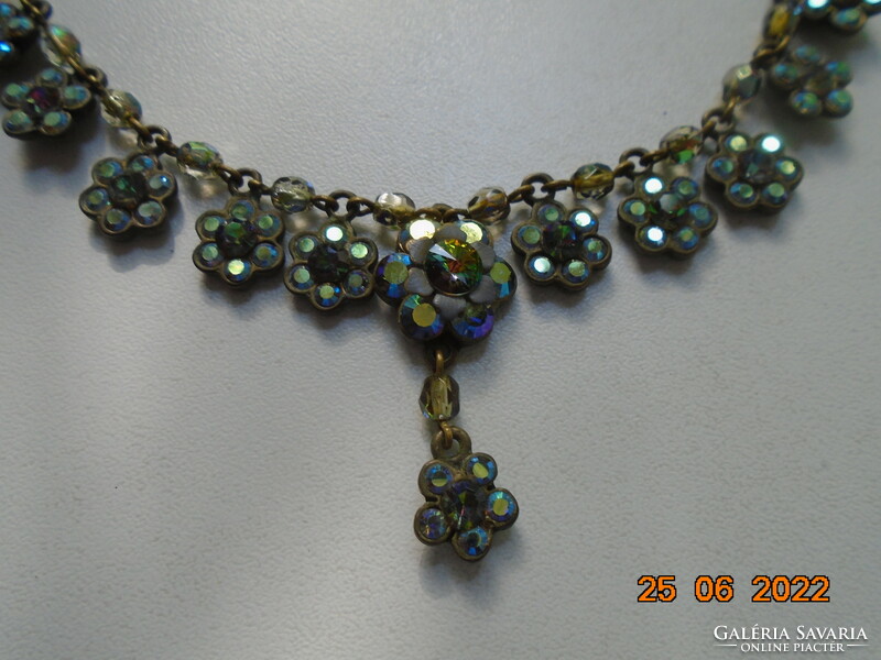 Michal Negrin Marked Handmade Floral Necklace with Swarovski Crystals in Bronze Socket