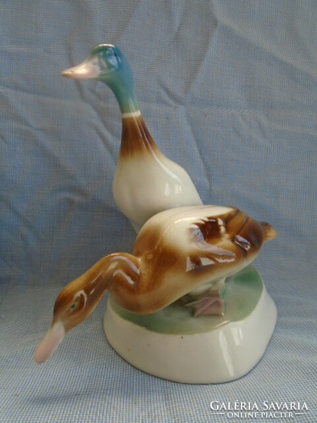 Perhaps the most beautiful color is a large pair of zsolnay geese in a flawless display case