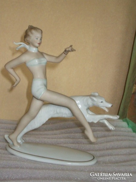 Ballerina running with Wallendorf Greyhound dog is beautiful rare