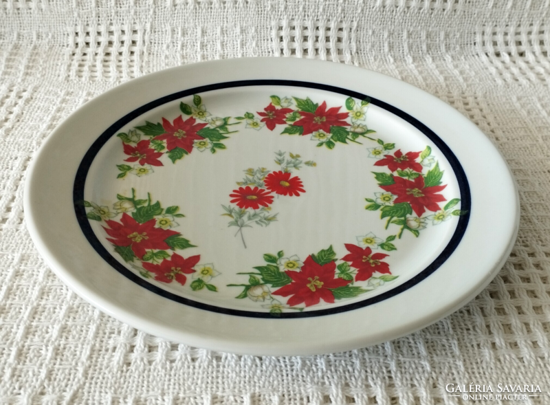 Nagyon ritka egyedi festésű jelzett Alföldi porcelán lapos tányér mikulás virág mintával