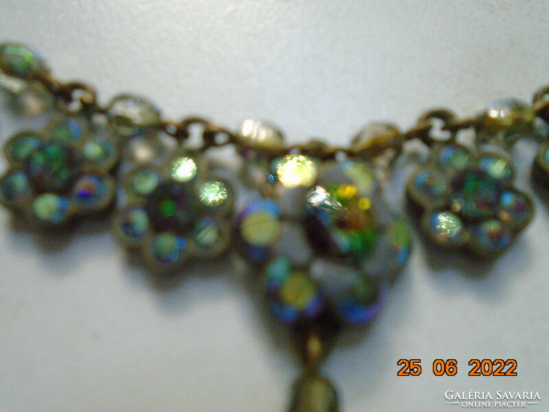 Michal Negrin Marked Handmade Floral Necklace with Swarovski Crystals in Bronze Socket