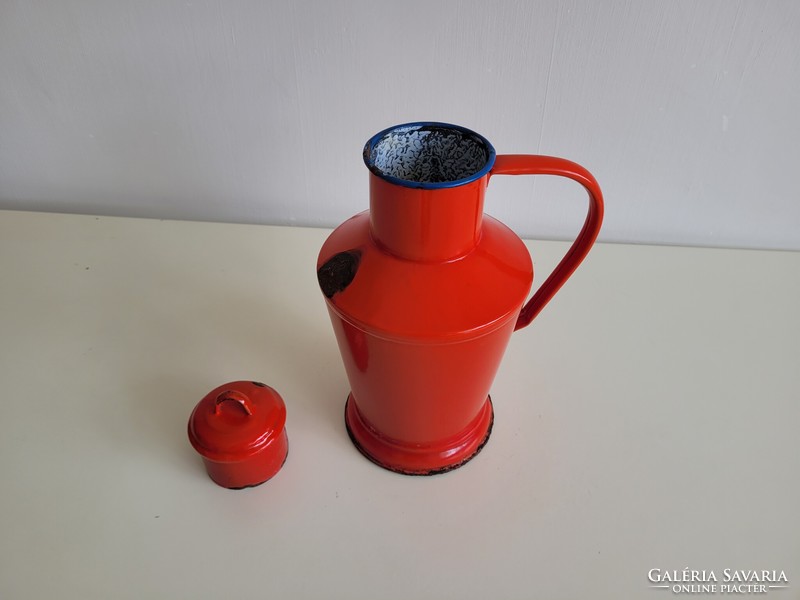 Old vintage 2 liter red enamel small jug with enameled 2 l water jug
