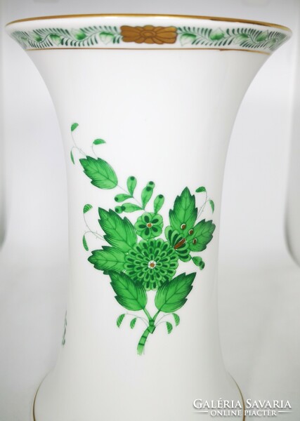 Zöld Apponyi mintás Herendi porcelán váza, díszdobozzal, nagyon szép állapotban!