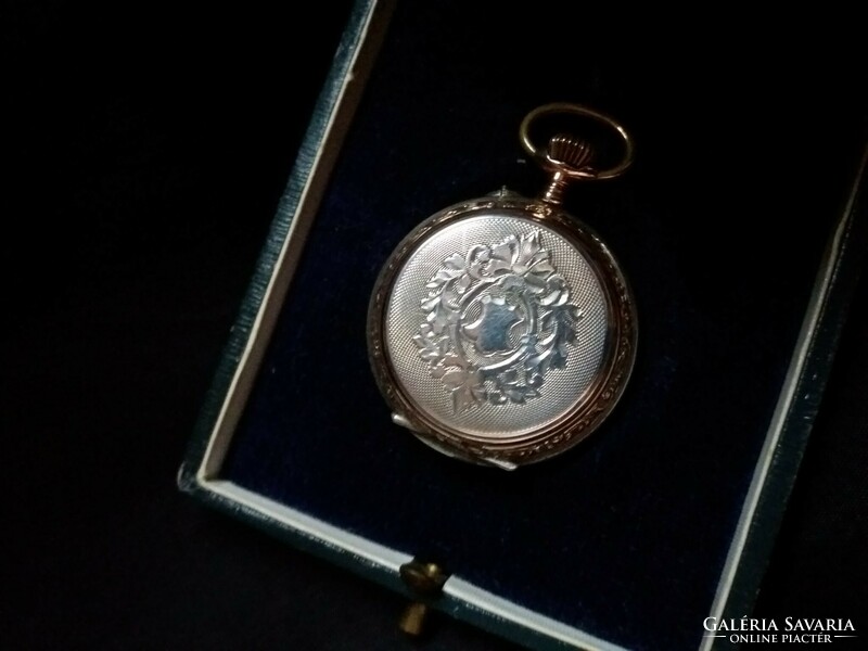 Silver pocket watch with gold-plated decoration. 800 silver serial numbered