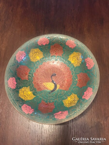 Enamel-painted copper bowl / wall bowl, oriental work. 20 Cm in diameter. Very nice color.