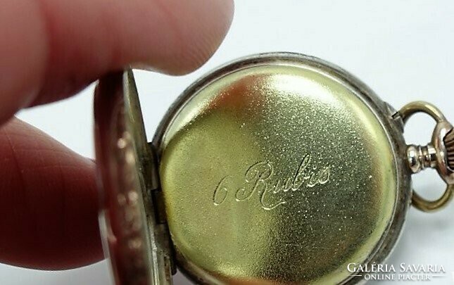 Silver pocket watch with gold-plated decoration. 800 silver serial numbered