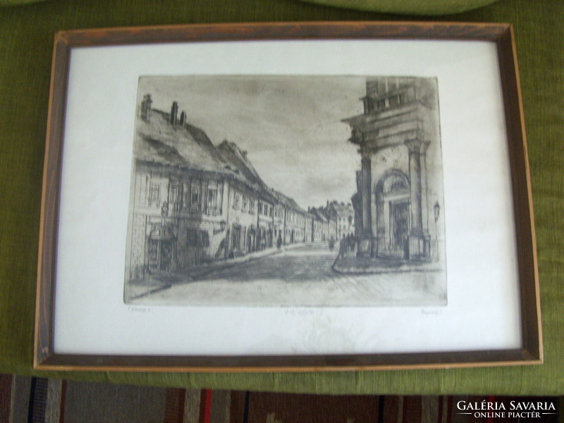 István Élesdy etching. Dance Street.