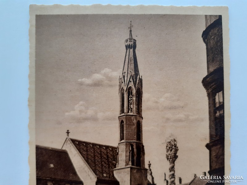 Régi képeslap 1942 Sopron Bencés templom Szentháromság szobor fotó levelezőlap
