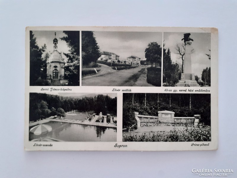 Old postcard 1942 sopron chapel hostels monument swimming pool photo postcard