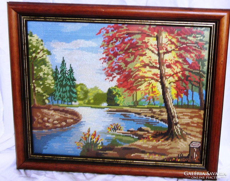 Tapestry landscape, framed, behind non reflex glass, 50.5 x 41.5, 41.5 x 33.5 cm