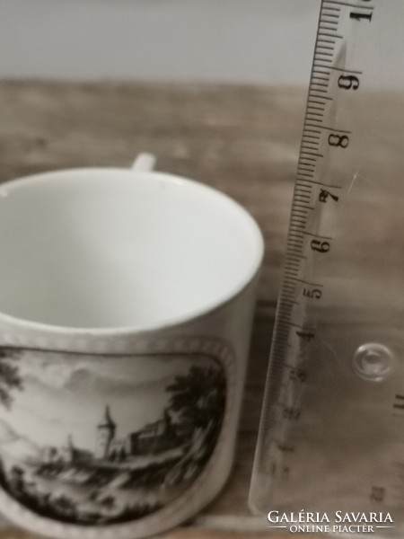 Antik schwarzlot festésű porcelán csésze