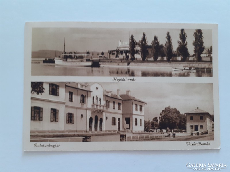 Old postcard 1942 Balatonboglár boat station railway station balaton photo postcard