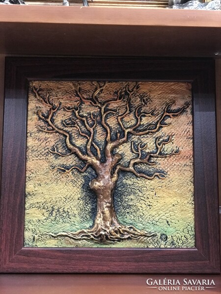 Kézműves kerámia fali kép életfa