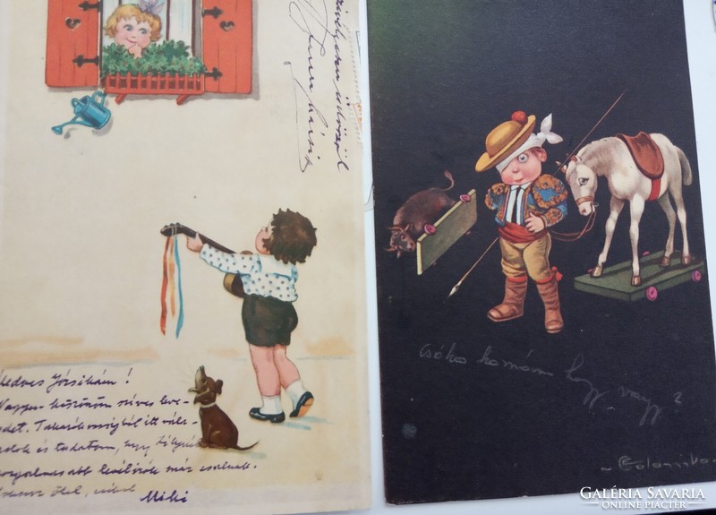 6 Antique art nouveau paper vintage litho/lithographic long address /m.Spötl graf/ figural postcard