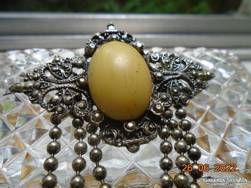 Victorian spectacular brooch with 3 rows of metal pearls