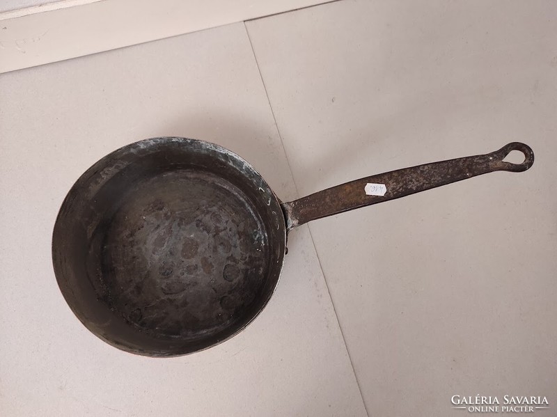Antique Tinned Kitchen Utensil Copper Frying Pan with Large Handle Iron 416 5673