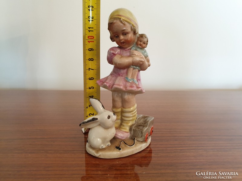 Old wagner & apel bertram porcelain doll baby girl with bunny and car vintage figure