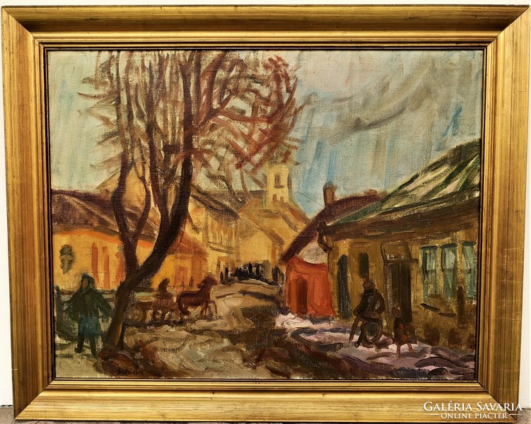 Sugár Gyula (1924 - 1991) Sárospataki Táj c Képcsarnokos festménye 76x61cm Eredeti Garanciával!.