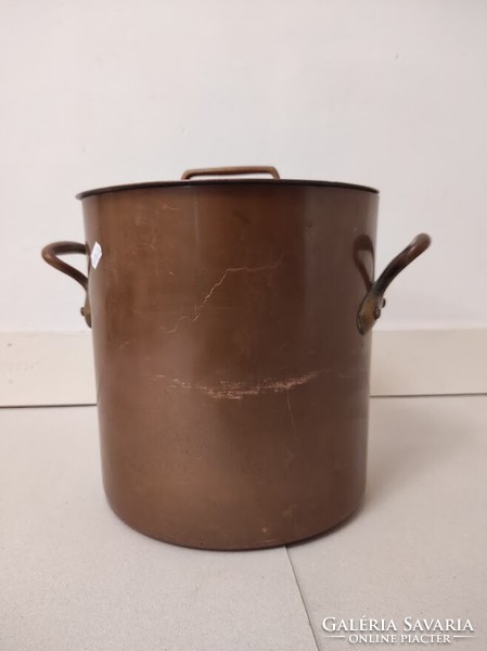 Antique Patinated Kitchen Utensil Dish Tinned Copper Two-Pot Pot with Lid 414 5671
