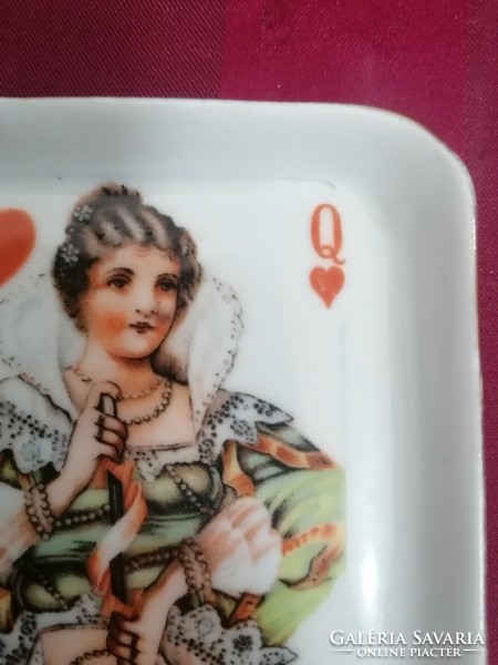 Old aquincum porcelain, card motif ashtray