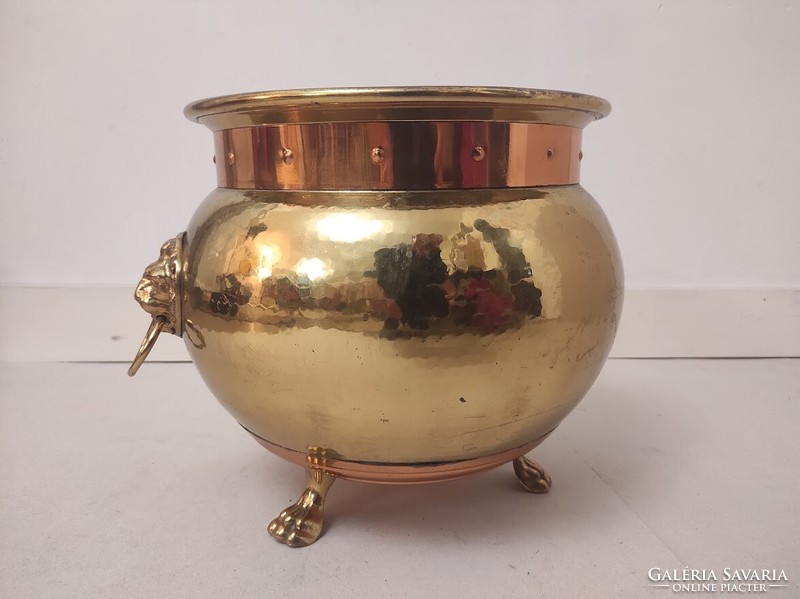 Antique brass and copper lion head pot 613 5687