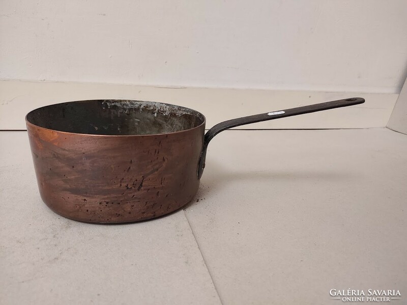 Antique tinned kitchen utensil with copper pan with handle and iron handle 417 5674