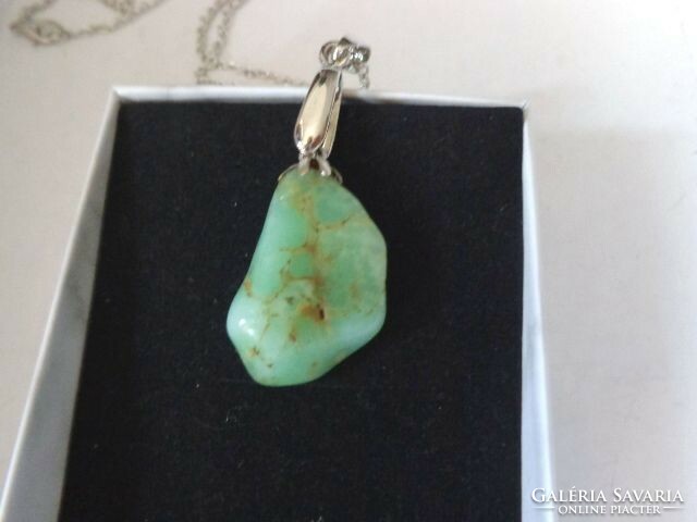 Chrysoprase raw stone pendant with chain