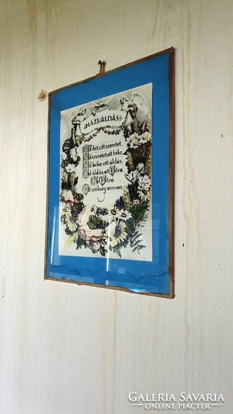 Old, worn, homemade blessing. Can be hung on the wall