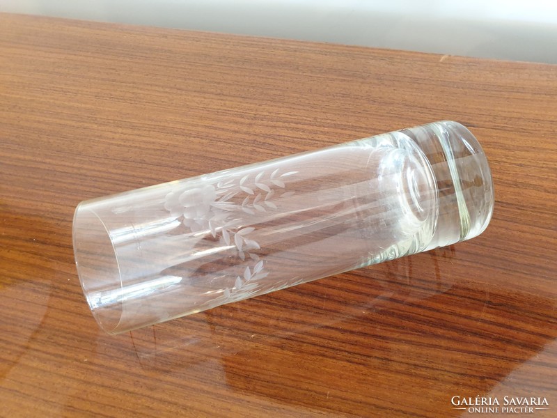 Régi üvegváza csiszolt virágmintás váza 20 cm