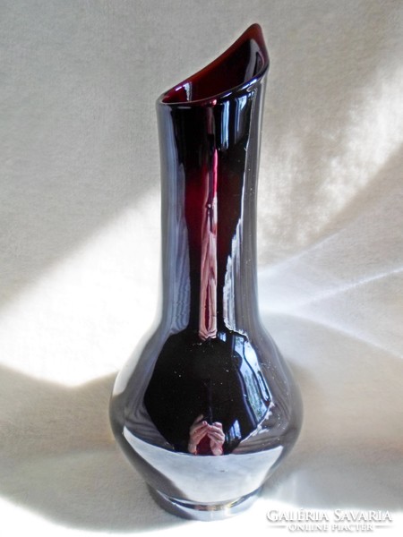 Old purple, eosin large thick glass vase, flawless 27 cm