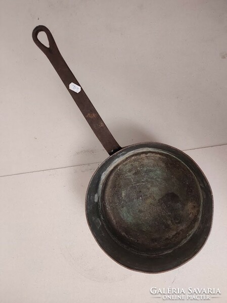 Antique Tinned Kitchen Utensil Copper Frying Pan with Large Heavy Handle Iron 418 5675