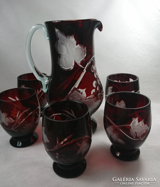 5 Personal grape leaf burgundy polished wine set xx.Middle century