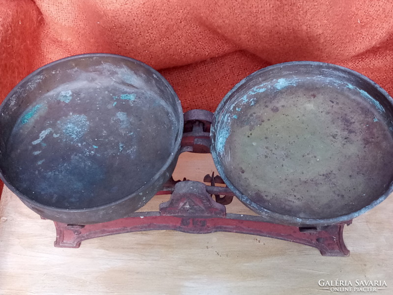 Old kitchen scales with copper plates